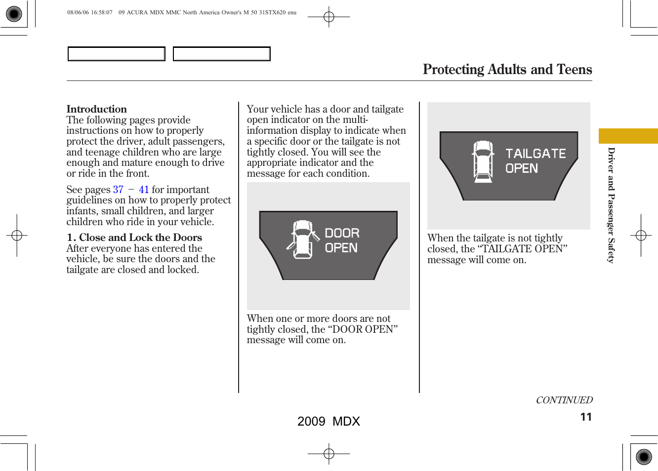 Protecting adults and teens, 2009 mdx | Acura 2009 MDX User Manual | Page 15 / 489