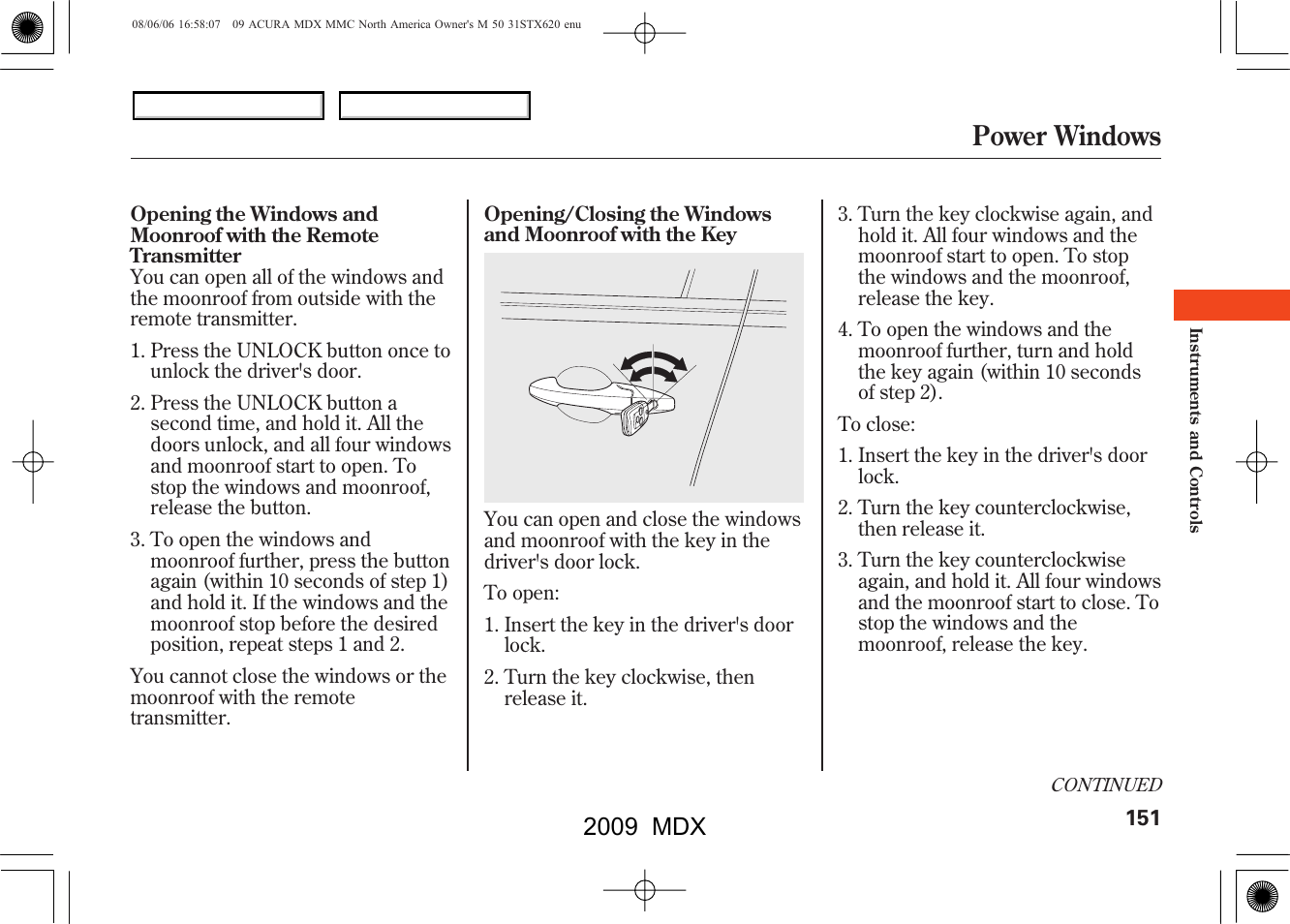 Power windows, 2009 mdx | Acura 2009 MDX User Manual | Page 155 / 489