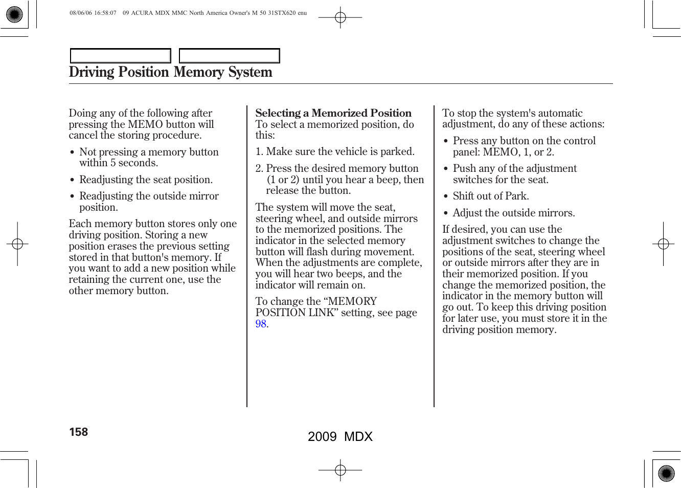 2009 mdx | Acura 2009 MDX User Manual | Page 162 / 489