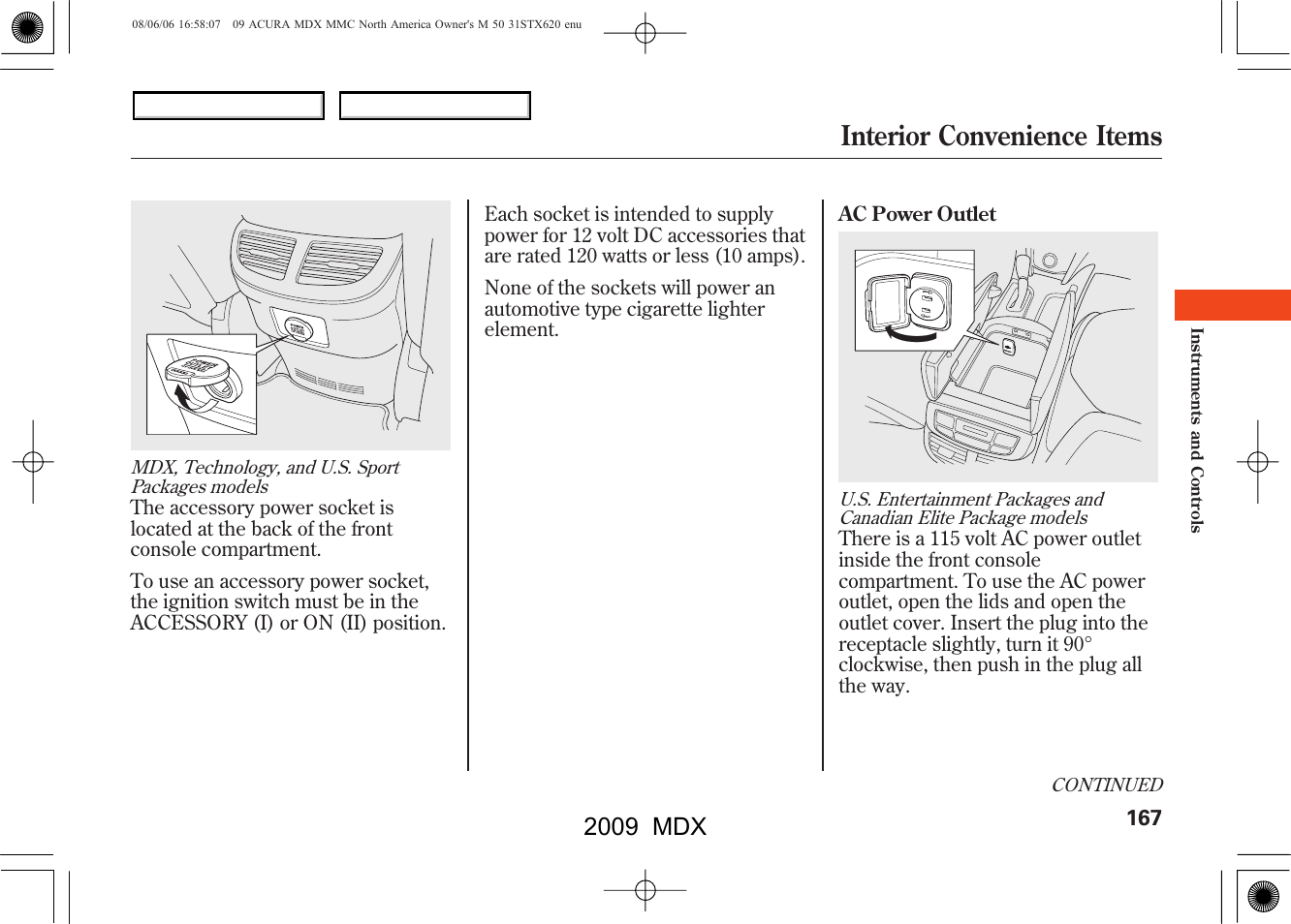 Interior convenience items, 2009 mdx | Acura 2009 MDX User Manual | Page 171 / 489