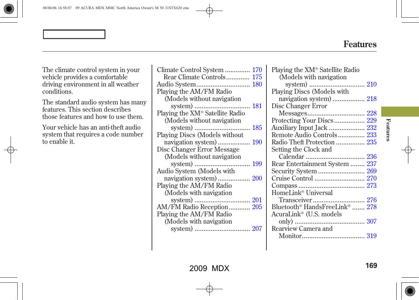 Features, 2009 mdx | Acura 2009 MDX User Manual | Page 173 / 489
