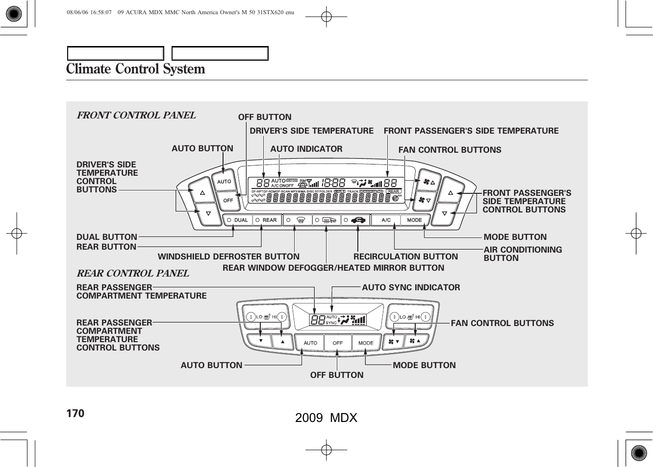 Climate control system, 2009 mdx | Acura 2009 MDX User Manual | Page 174 / 489