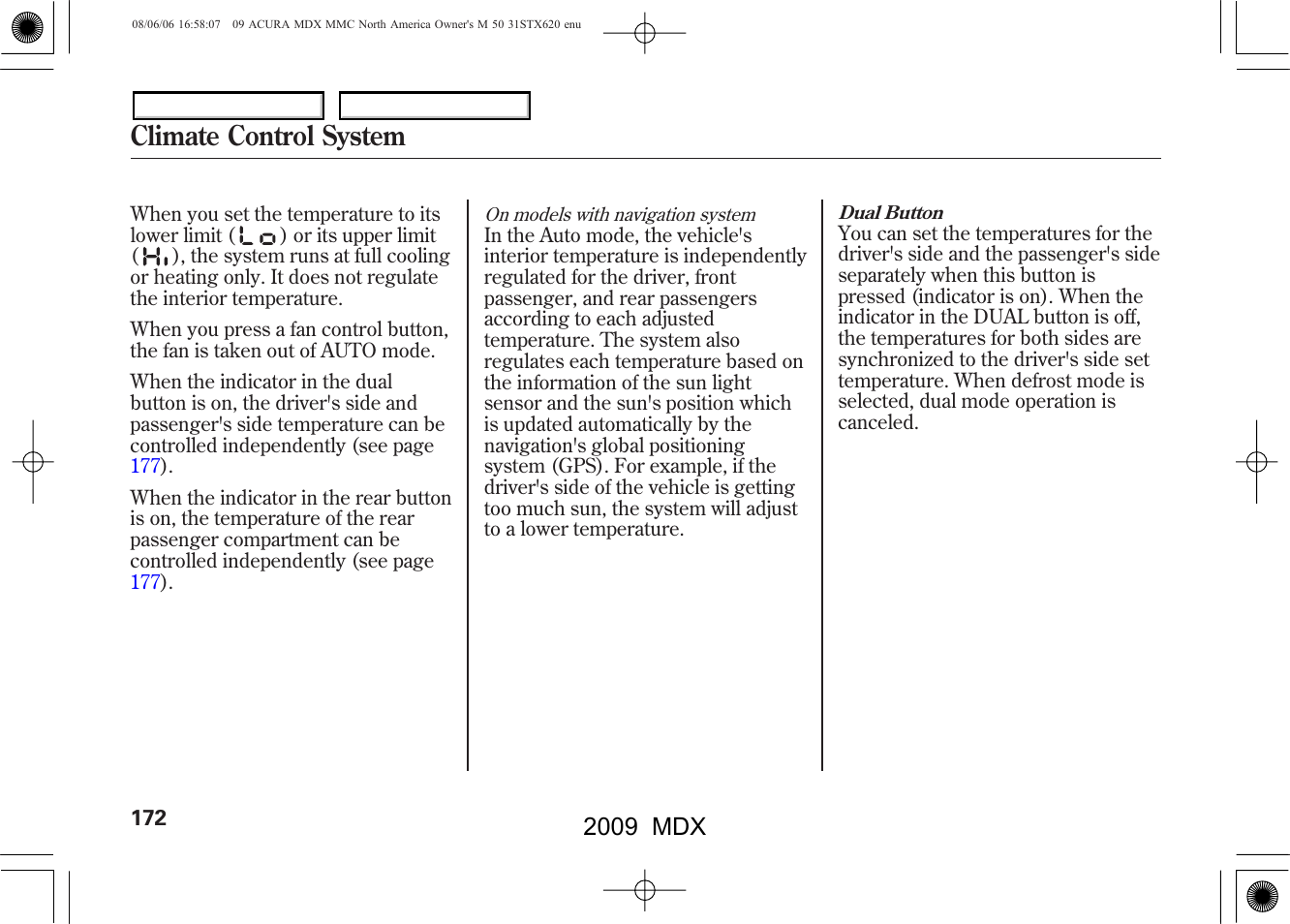 Climate control system, 2009 mdx | Acura 2009 MDX User Manual | Page 176 / 489