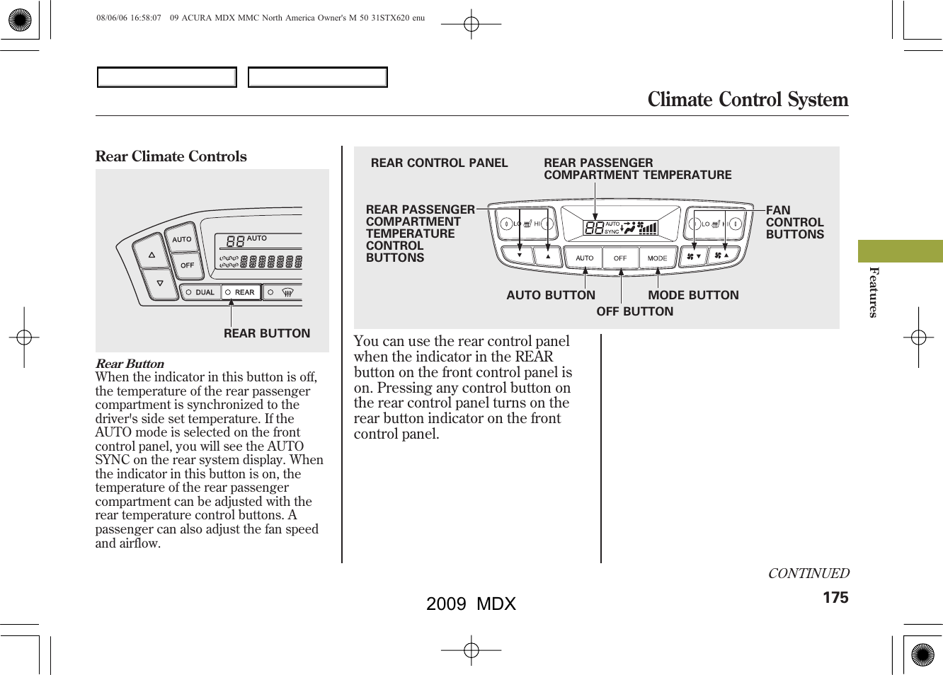 Climate control system, 2009 mdx | Acura 2009 MDX User Manual | Page 179 / 489