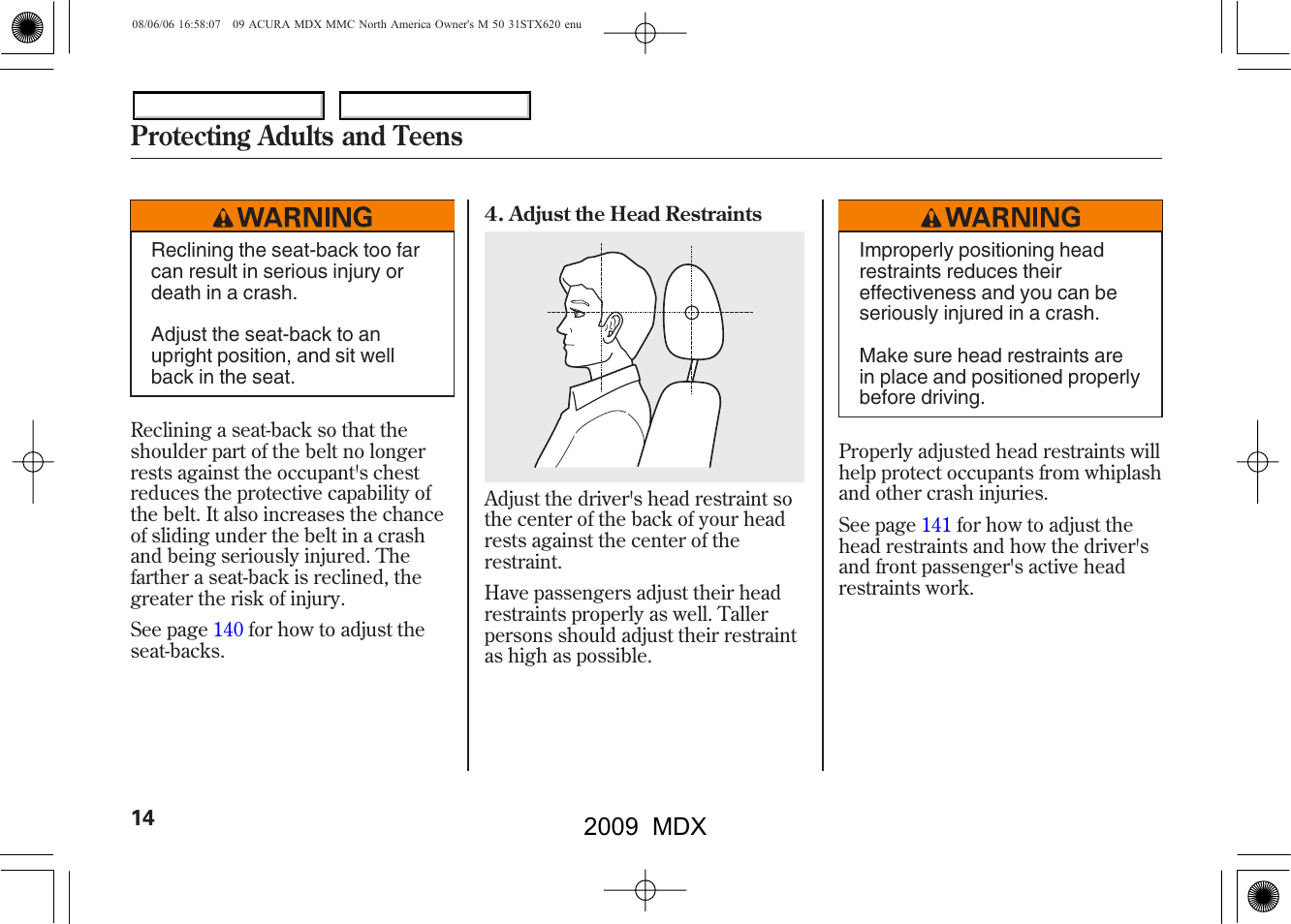 Protecting adults and teens, 2009 mdx | Acura 2009 MDX User Manual | Page 18 / 489