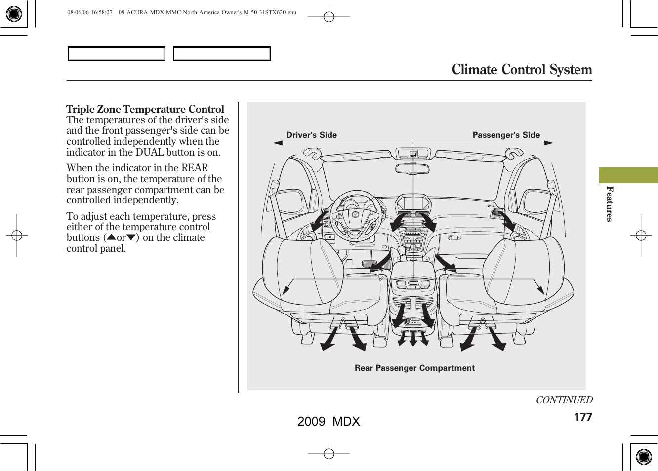 Climate control system, 2009 mdx | Acura 2009 MDX User Manual | Page 181 / 489