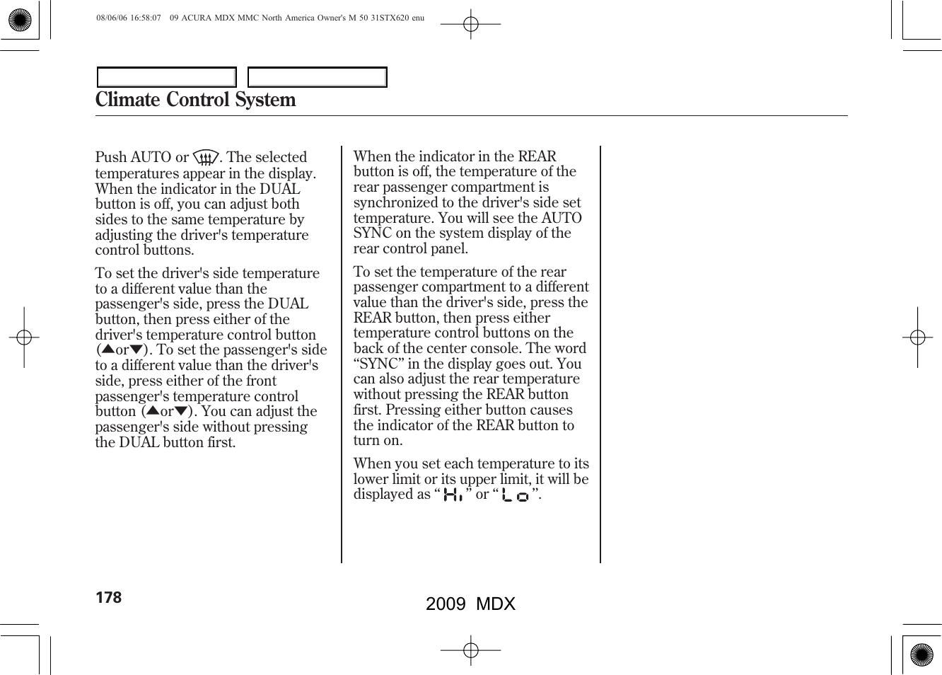 Climate control system, 2009 mdx | Acura 2009 MDX User Manual | Page 182 / 489