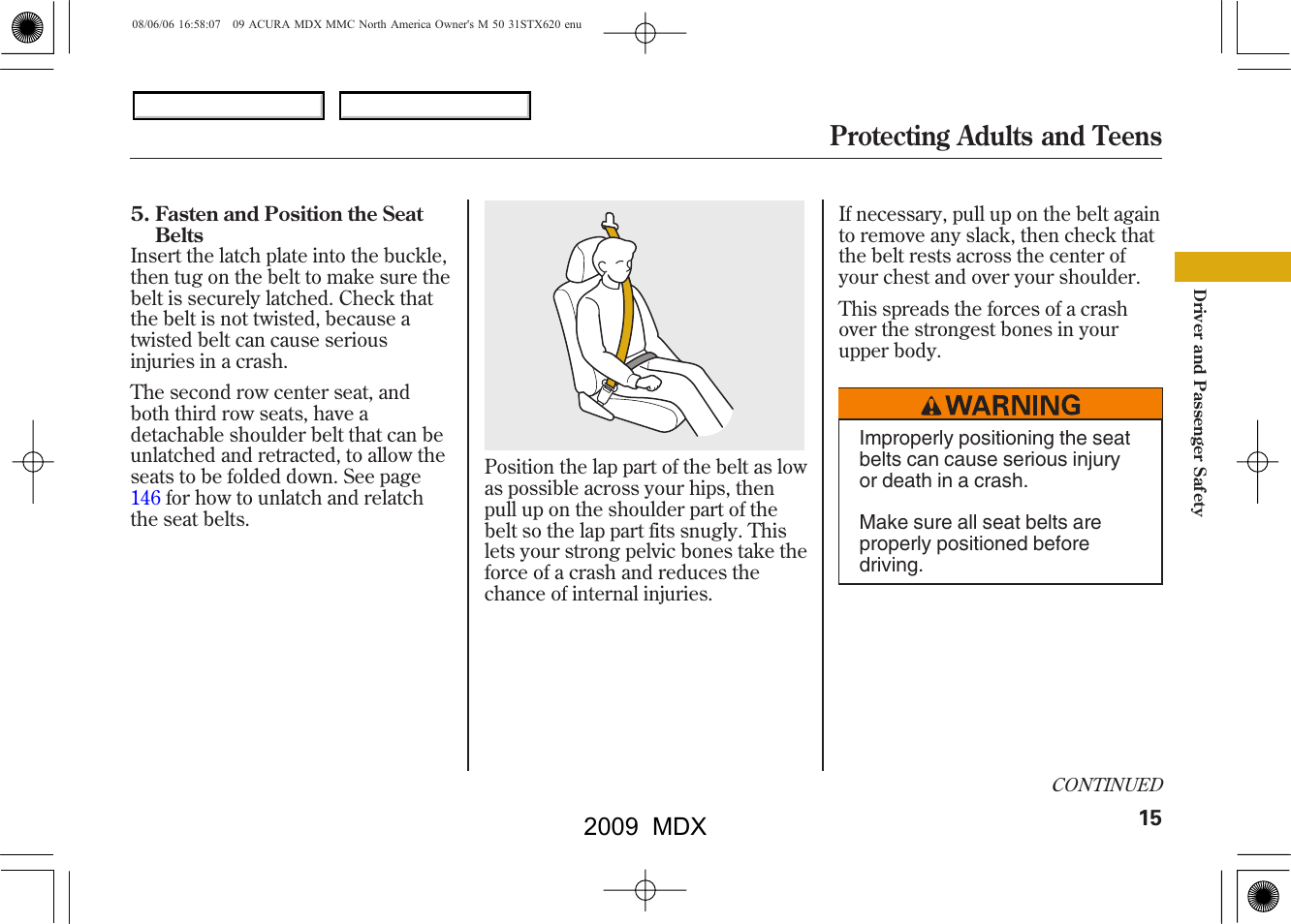 Protecting adults and teens, 2009 mdx | Acura 2009 MDX User Manual | Page 19 / 489