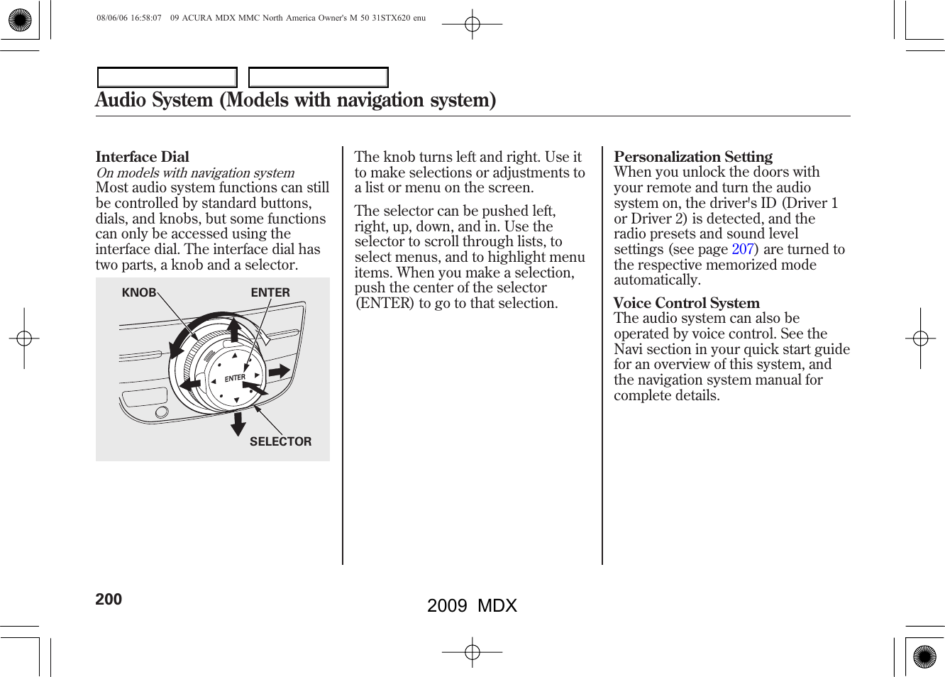 Audio system (models with navigation system), 2009 mdx | Acura 2009 MDX User Manual | Page 204 / 489