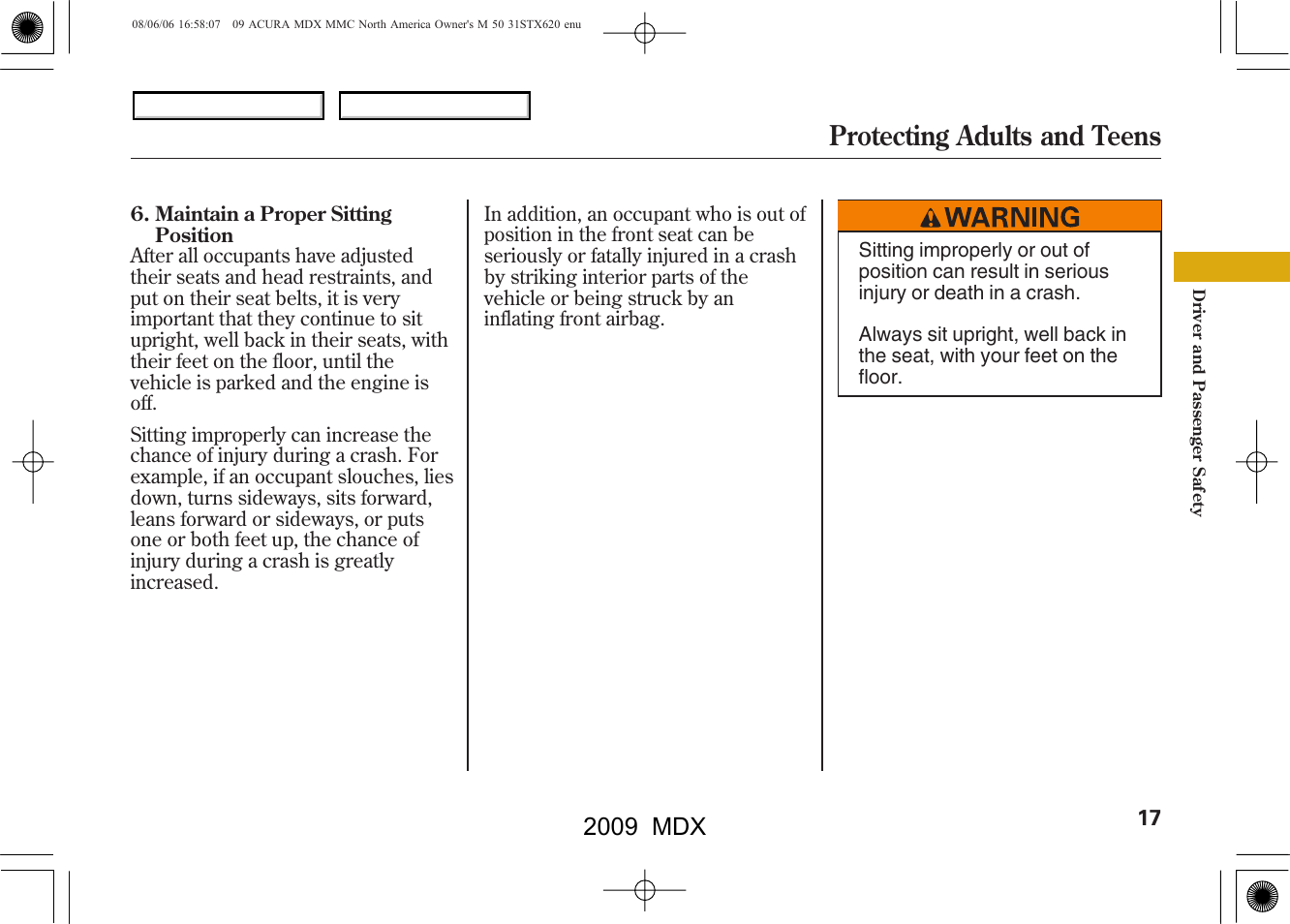 Protecting adults and teens, 2009 mdx | Acura 2009 MDX User Manual | Page 21 / 489