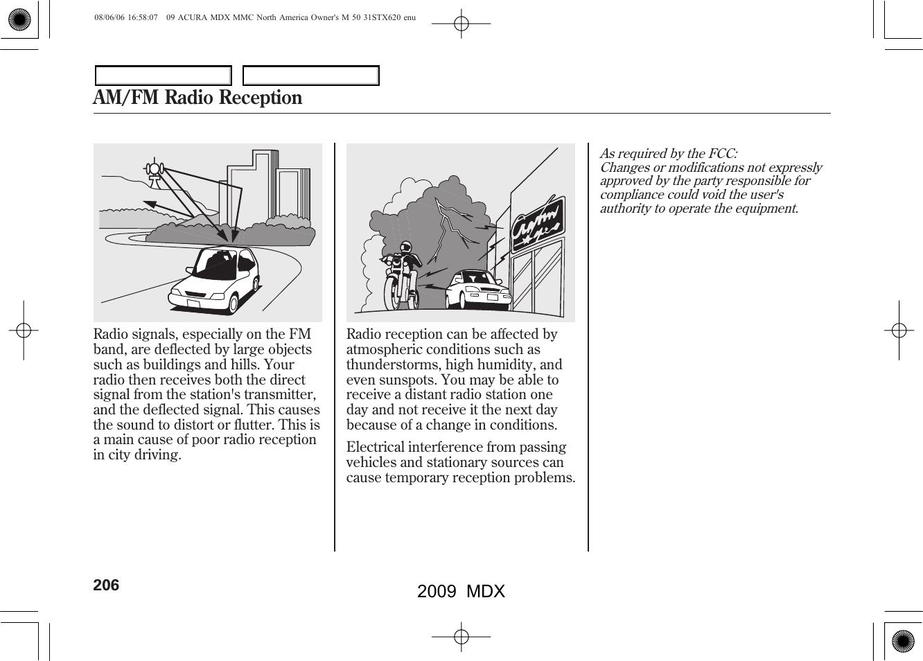 Am/fm radio reception, 2009 mdx | Acura 2009 MDX User Manual | Page 210 / 489