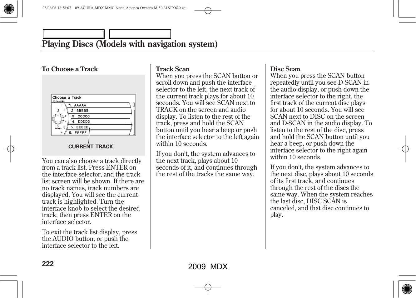 Playing discs (models with navigation system), 2009 mdx | Acura 2009 MDX User Manual | Page 226 / 489