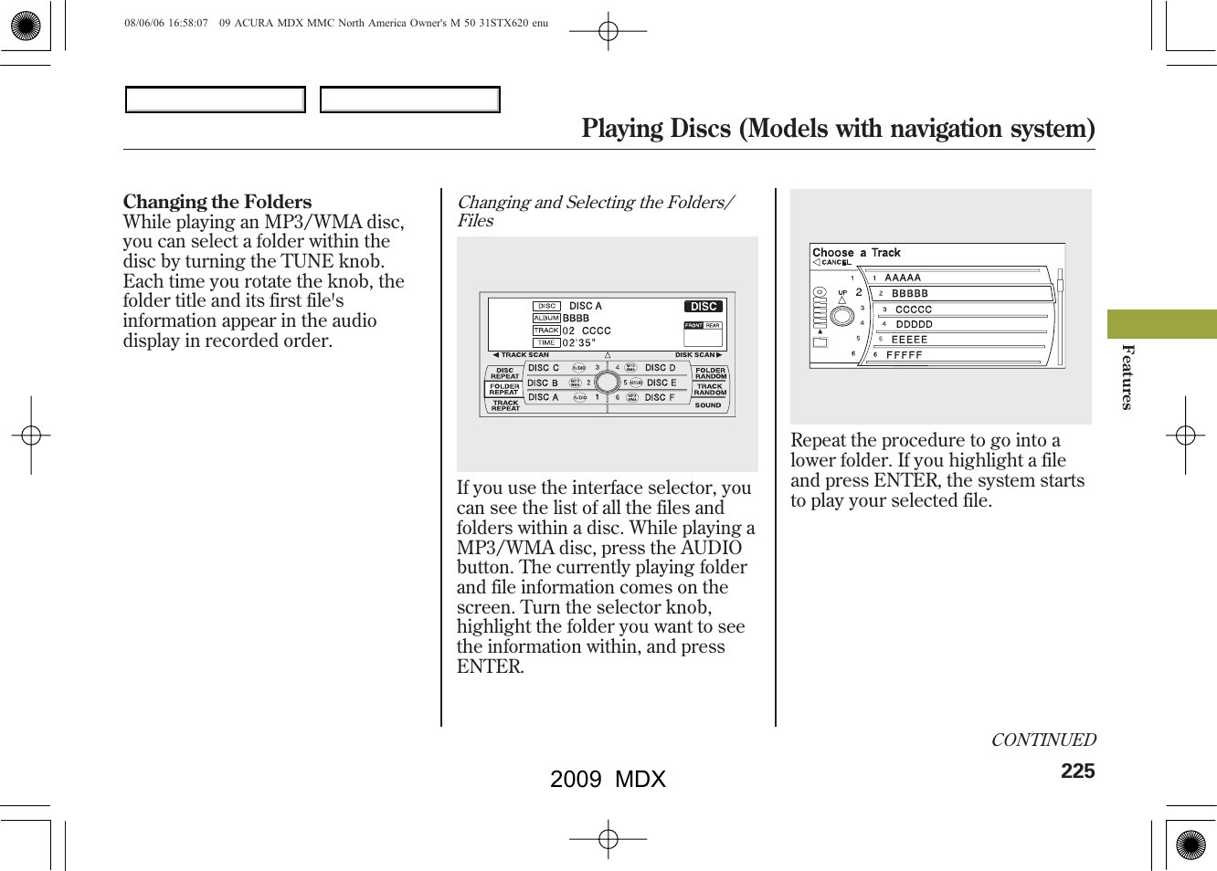 Playing discs (models with navigation system), 2009 mdx | Acura 2009 MDX User Manual | Page 229 / 489