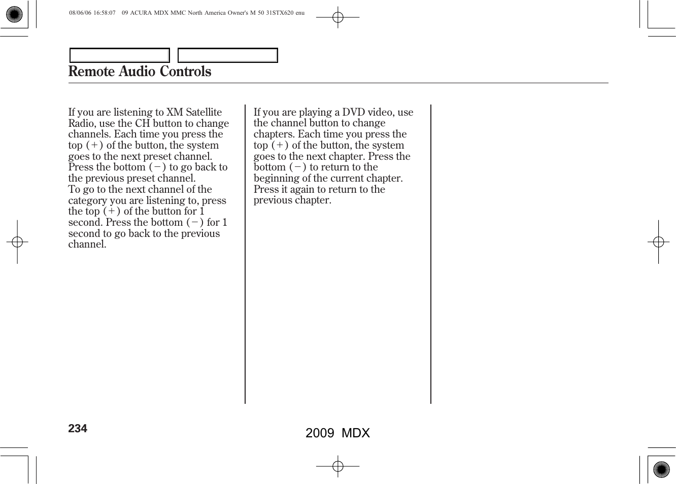 Remote audio controls, 2009 mdx | Acura 2009 MDX User Manual | Page 238 / 489