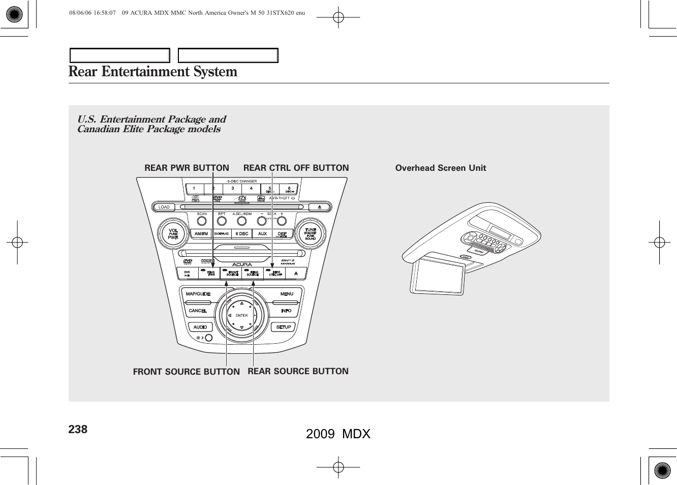 Rear entertainment system, 2009 mdx | Acura 2009 MDX User Manual | Page 242 / 489