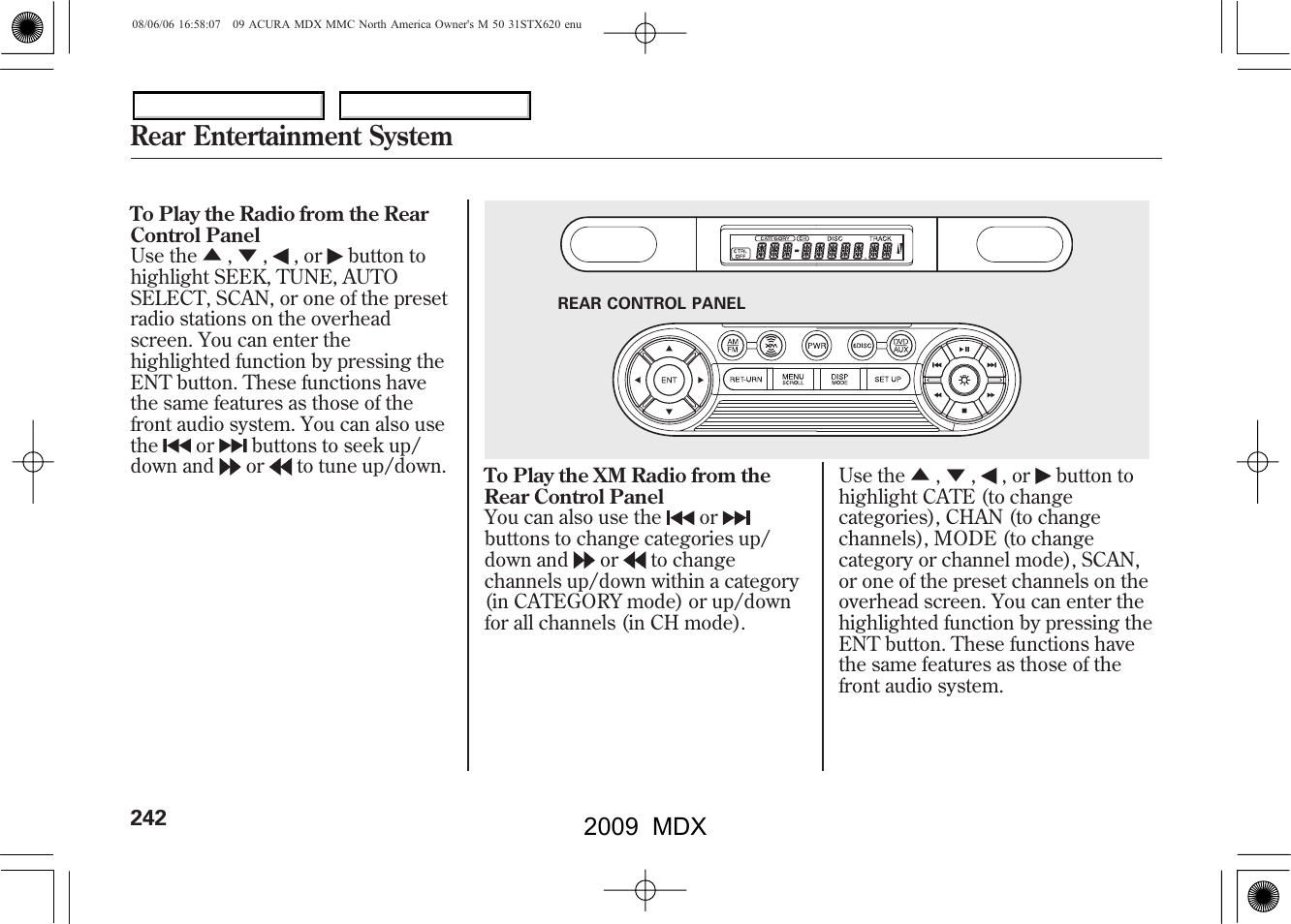 Rear entertainment system, 2009 mdx | Acura 2009 MDX User Manual | Page 246 / 489