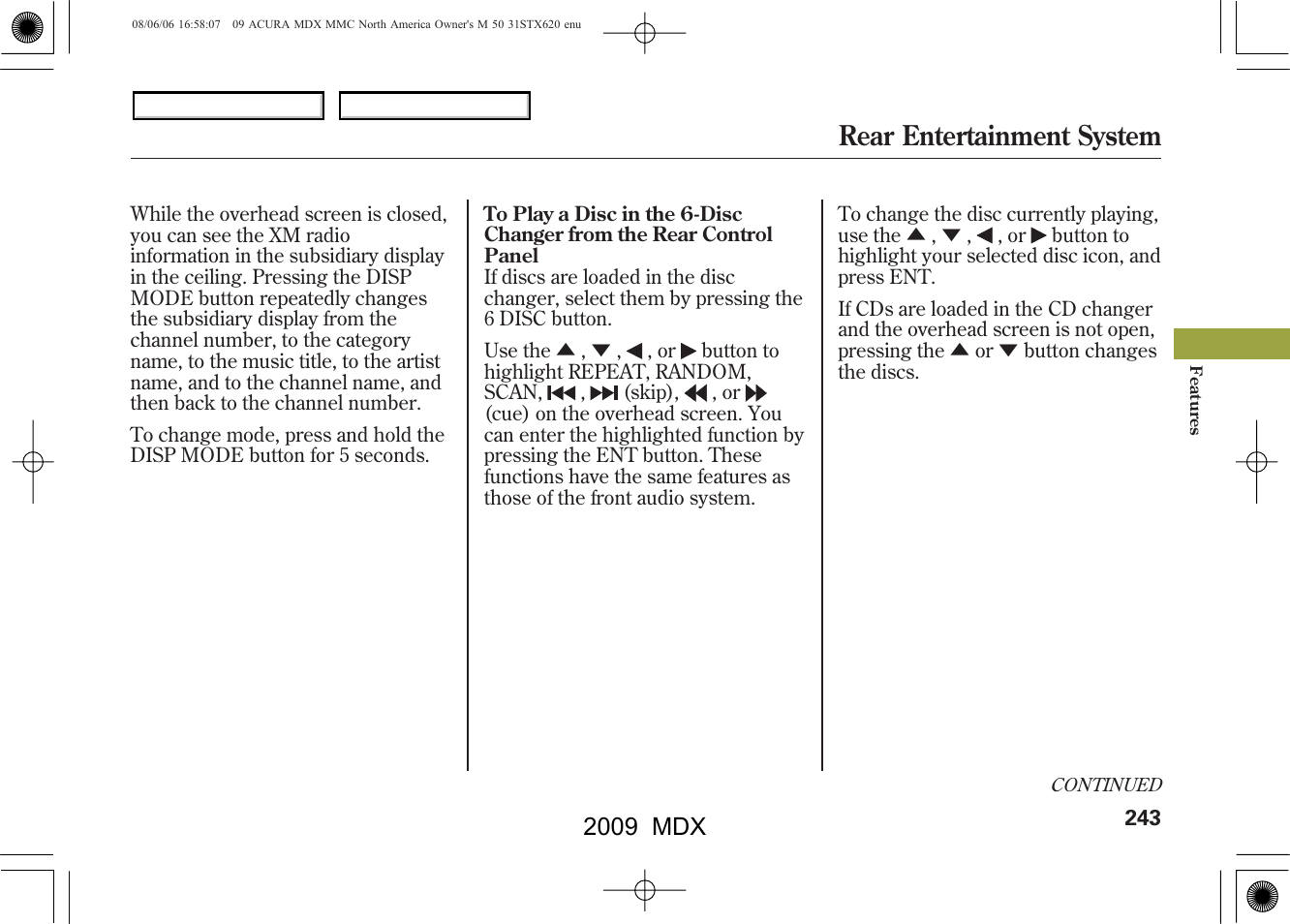 Rear entertainment system, 2009 mdx | Acura 2009 MDX User Manual | Page 247 / 489