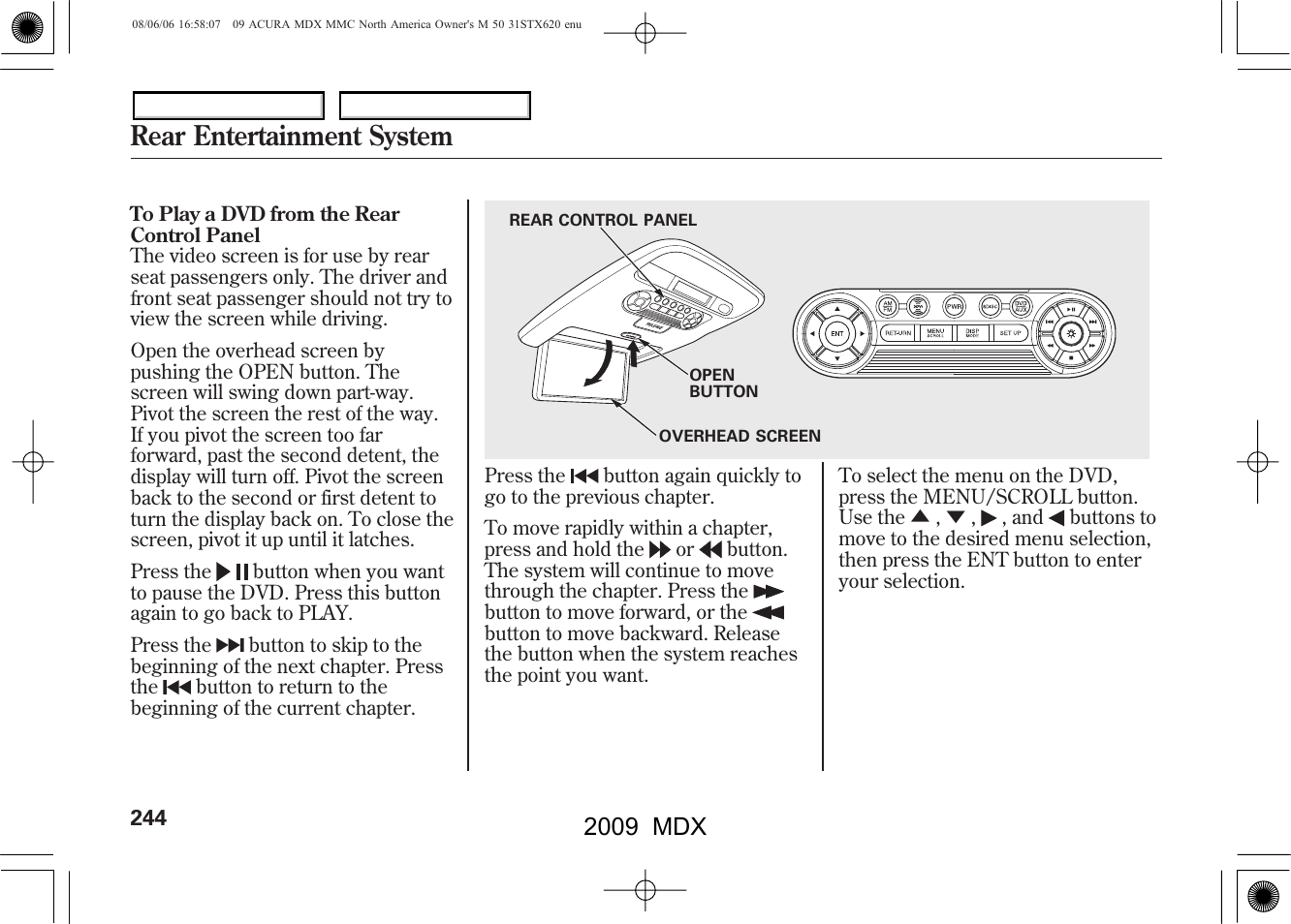 Rear entertainment system, 2009 mdx | Acura 2009 MDX User Manual | Page 248 / 489