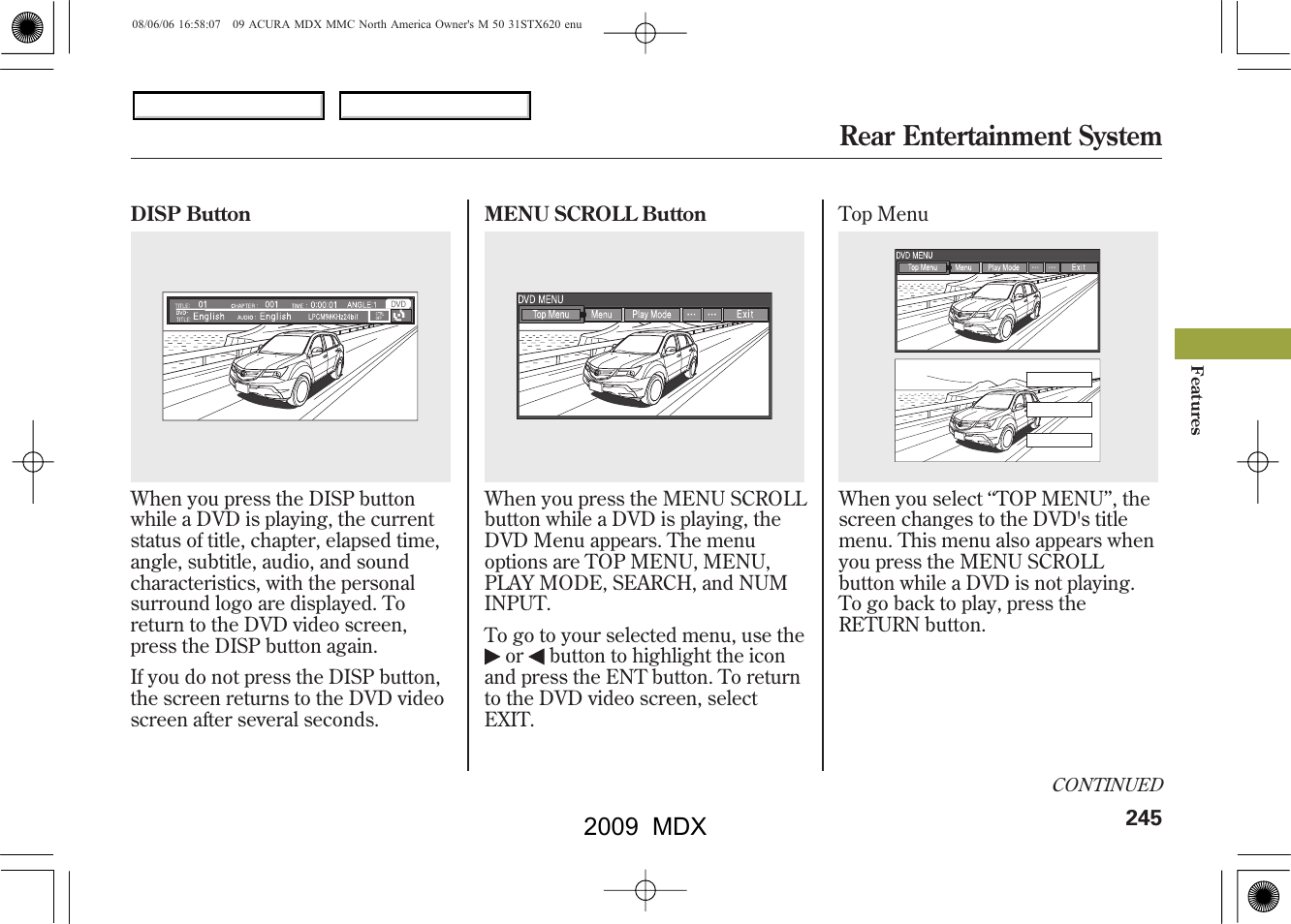 Rear entertainment system, 2009 mdx | Acura 2009 MDX User Manual | Page 249 / 489