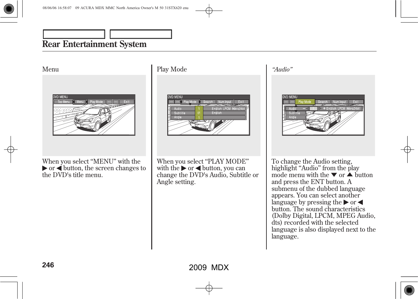 Rear entertainment system, 2009 mdx | Acura 2009 MDX User Manual | Page 250 / 489