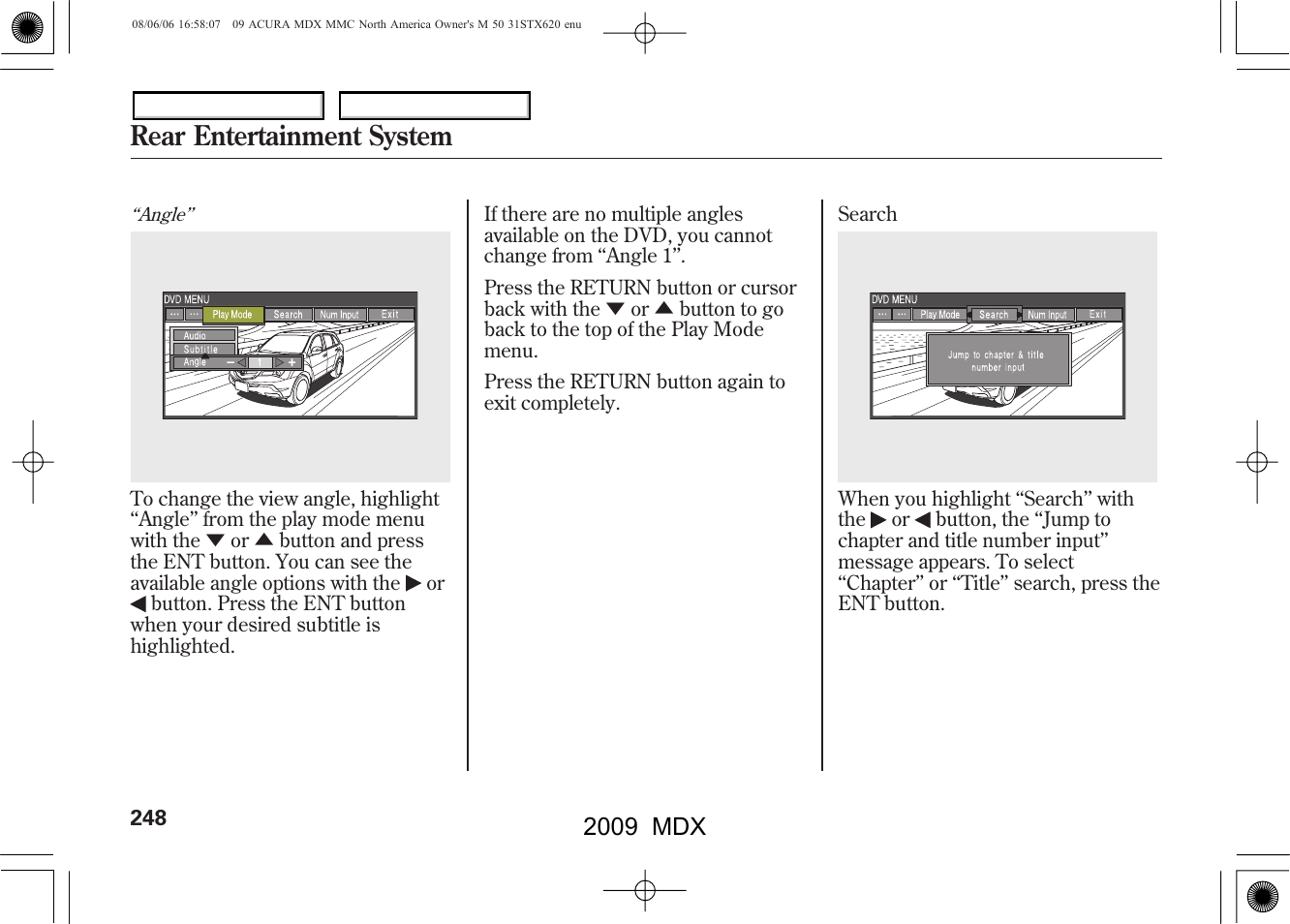 Rear entertainment system, 2009 mdx | Acura 2009 MDX User Manual | Page 252 / 489