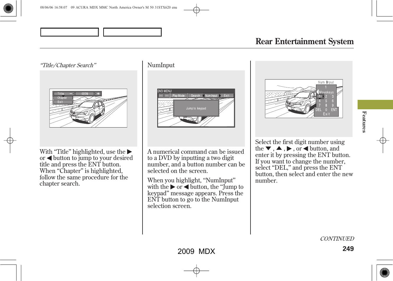 Rear entertainment system, 2009 mdx | Acura 2009 MDX User Manual | Page 253 / 489