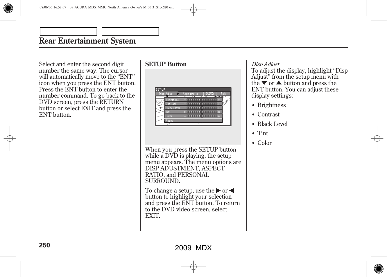 Rear entertainment system, 2009 mdx | Acura 2009 MDX User Manual | Page 254 / 489