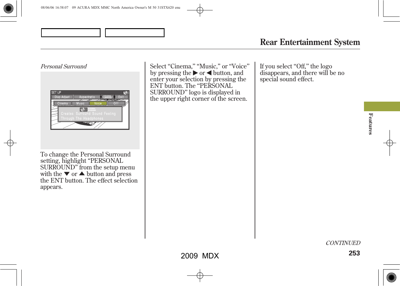 Rear entertainment system, 2009 mdx | Acura 2009 MDX User Manual | Page 257 / 489