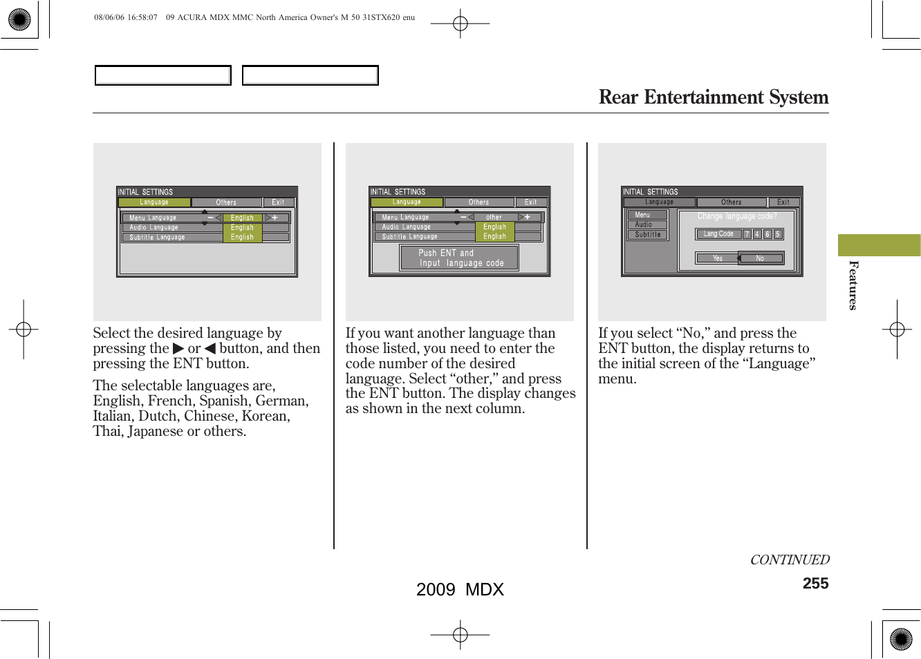 Rear entertainment system, 2009 mdx | Acura 2009 MDX User Manual | Page 259 / 489