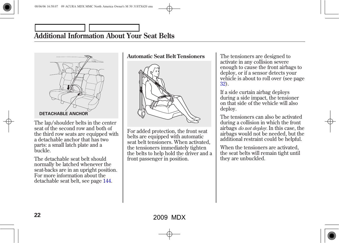 Additional information about your seat belts, 2009 mdx | Acura 2009 MDX User Manual | Page 26 / 489