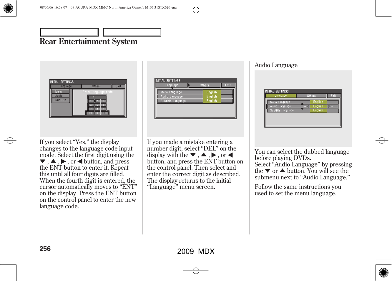 Rear entertainment system, 2009 mdx | Acura 2009 MDX User Manual | Page 260 / 489