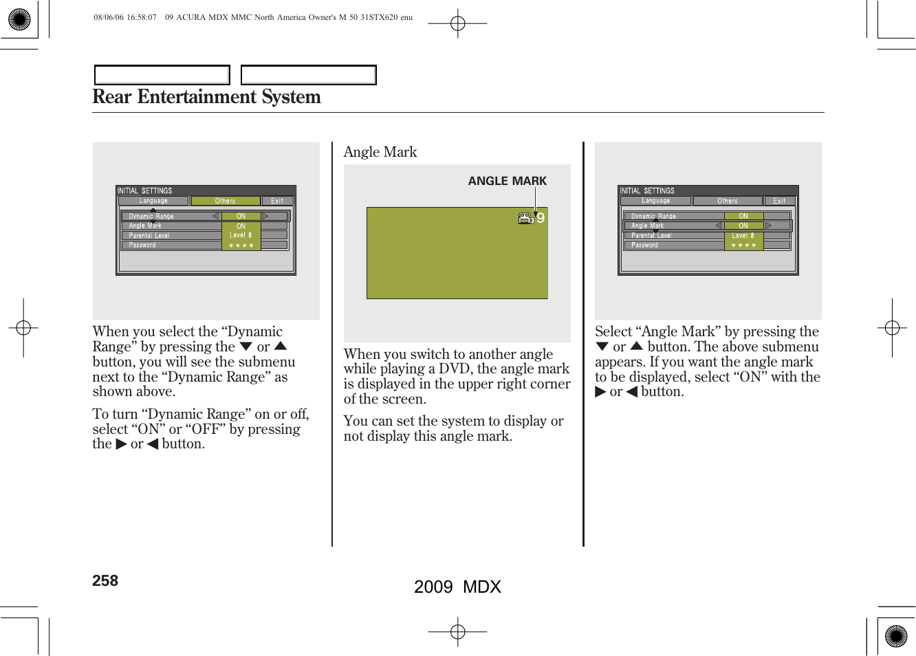 Rear entertainment system, 2009 mdx | Acura 2009 MDX User Manual | Page 262 / 489