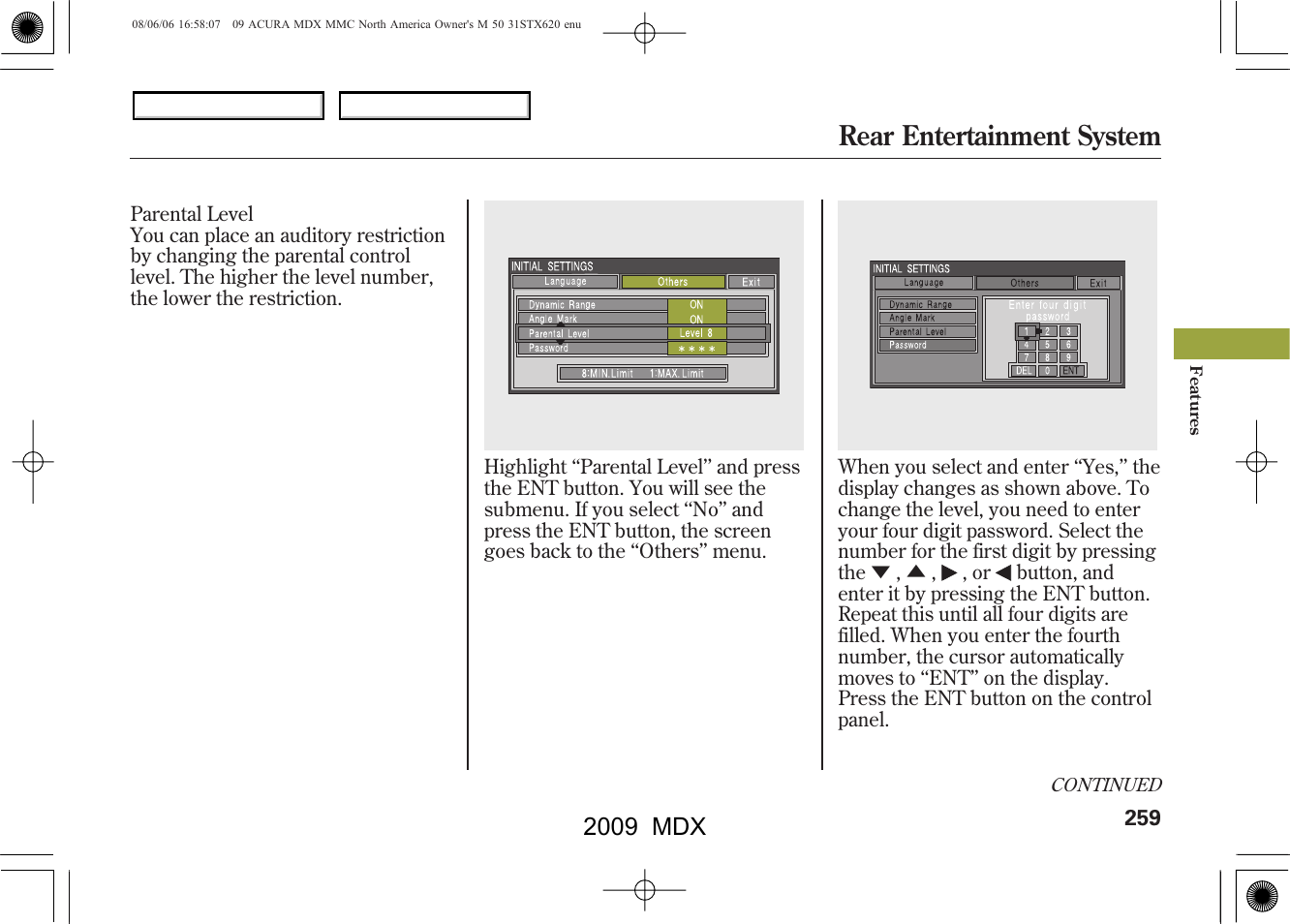 Rear entertainment system, 2009 mdx | Acura 2009 MDX User Manual | Page 263 / 489