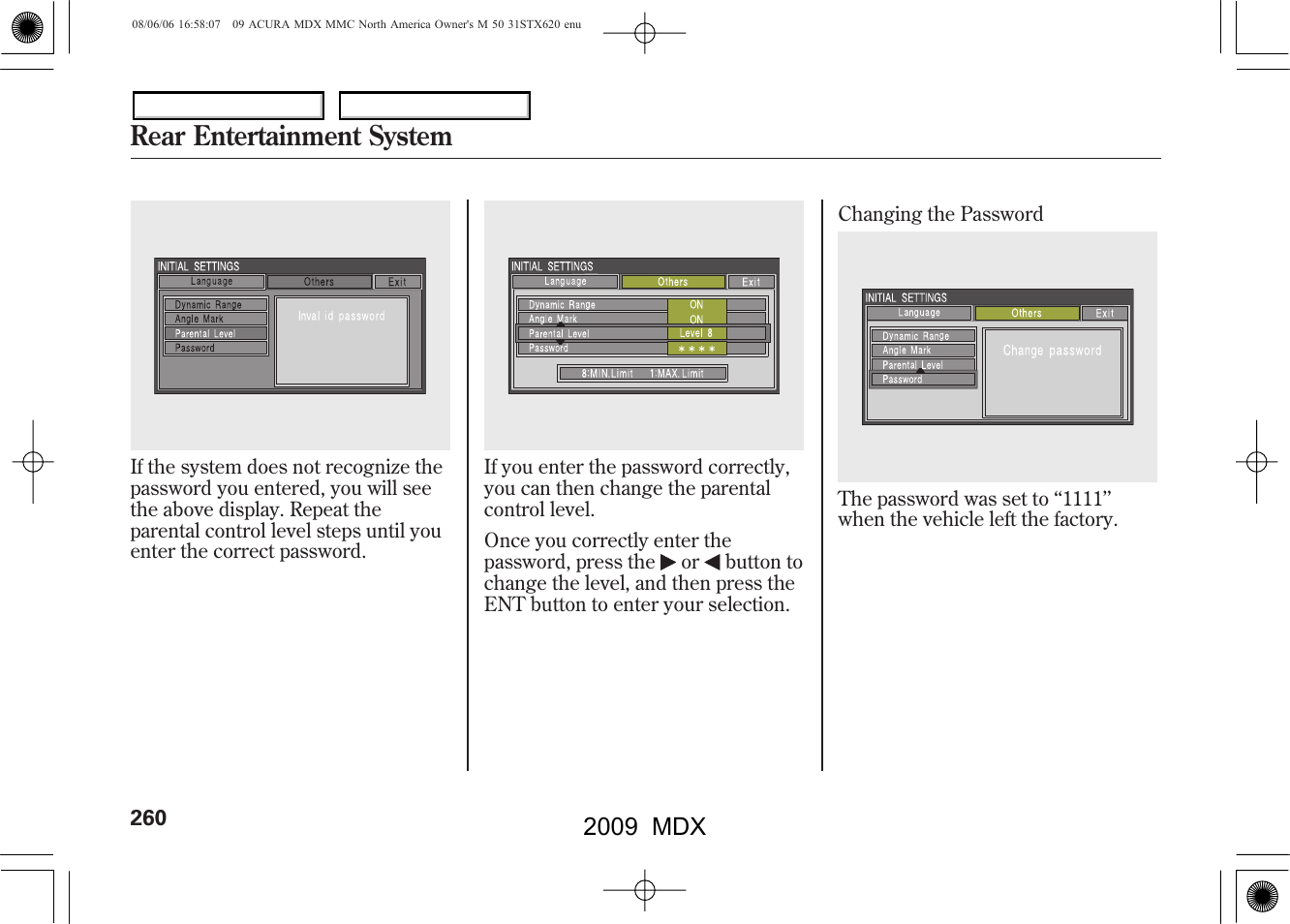 Rear entertainment system, 2009 mdx | Acura 2009 MDX User Manual | Page 264 / 489