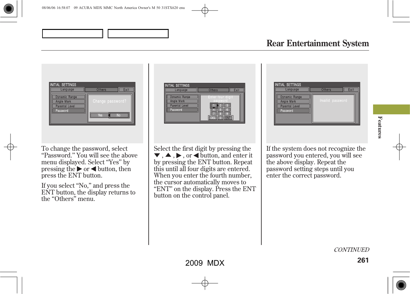 Rear entertainment system, 2009 mdx | Acura 2009 MDX User Manual | Page 265 / 489