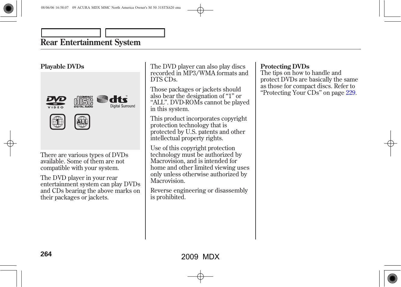 Rear entertainment system, 2009 mdx | Acura 2009 MDX User Manual | Page 268 / 489