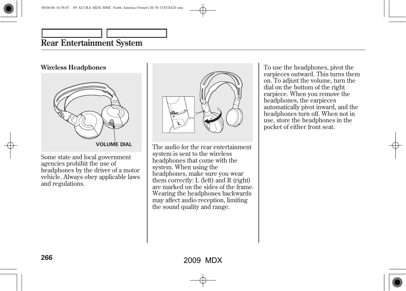 Rear entertainment system, 2009 mdx | Acura 2009 MDX User Manual | Page 270 / 489