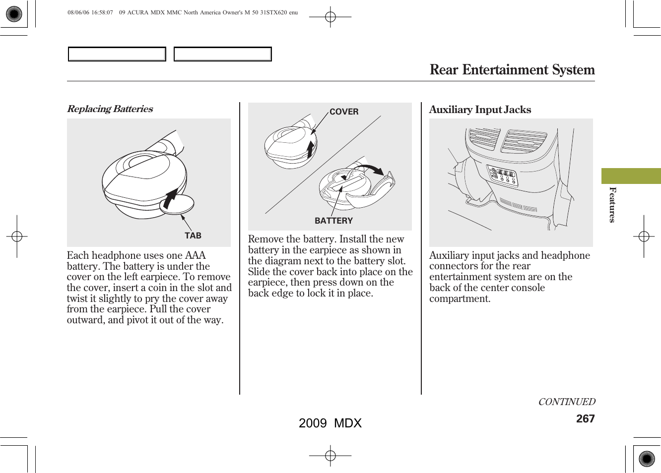 Rear entertainment system, 2009 mdx | Acura 2009 MDX User Manual | Page 271 / 489