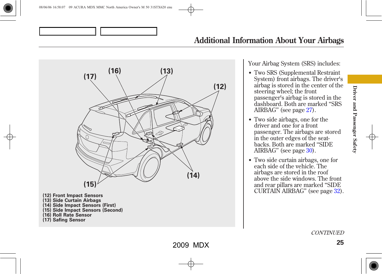 Additional information about your airbags, 2009 mdx | Acura 2009 MDX User Manual | Page 29 / 489
