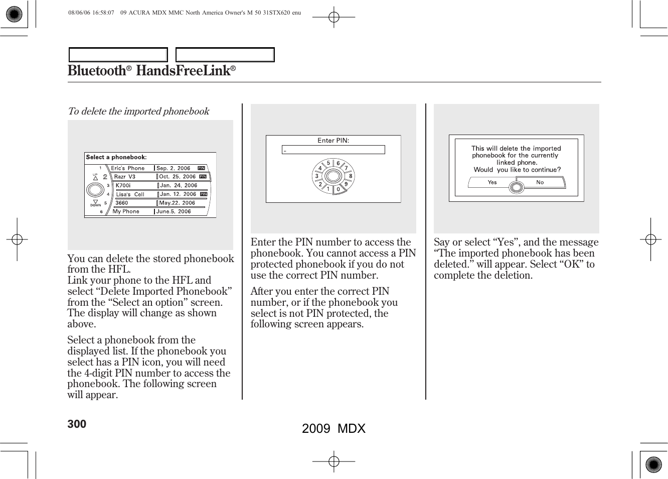 Bluetooth, Handsfreelink, 2009 mdx | Acura 2009 MDX User Manual | Page 304 / 489