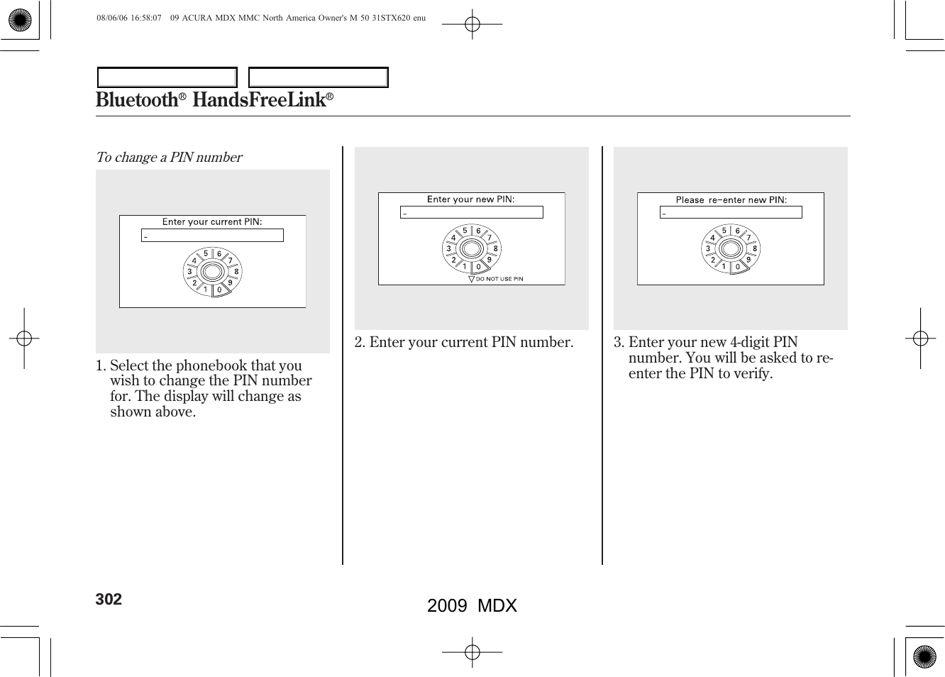 Bluetooth, Handsfreelink, 2009 mdx | Acura 2009 MDX User Manual | Page 306 / 489