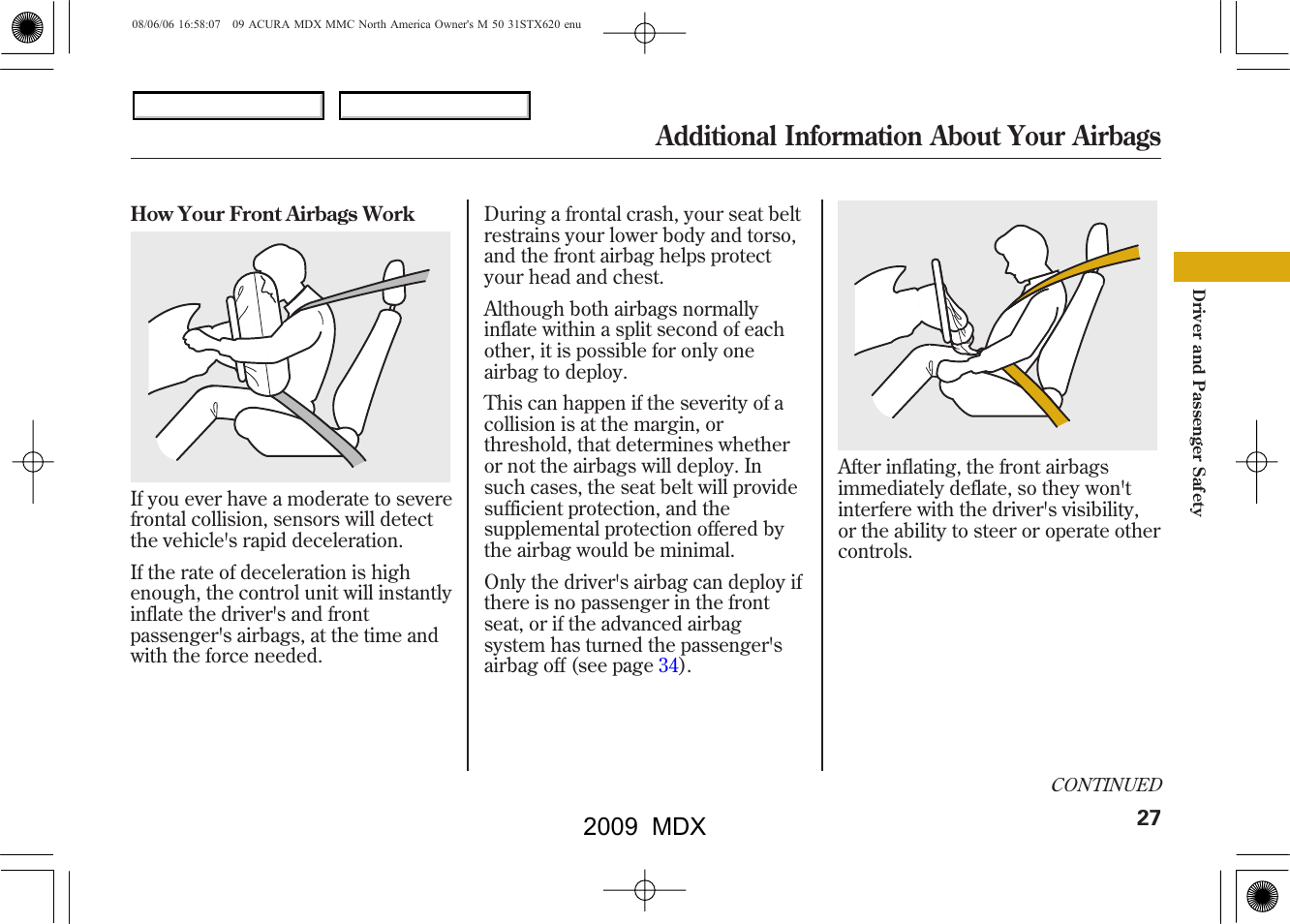 Additional information about your airbags, 2009 mdx | Acura 2009 MDX User Manual | Page 31 / 489