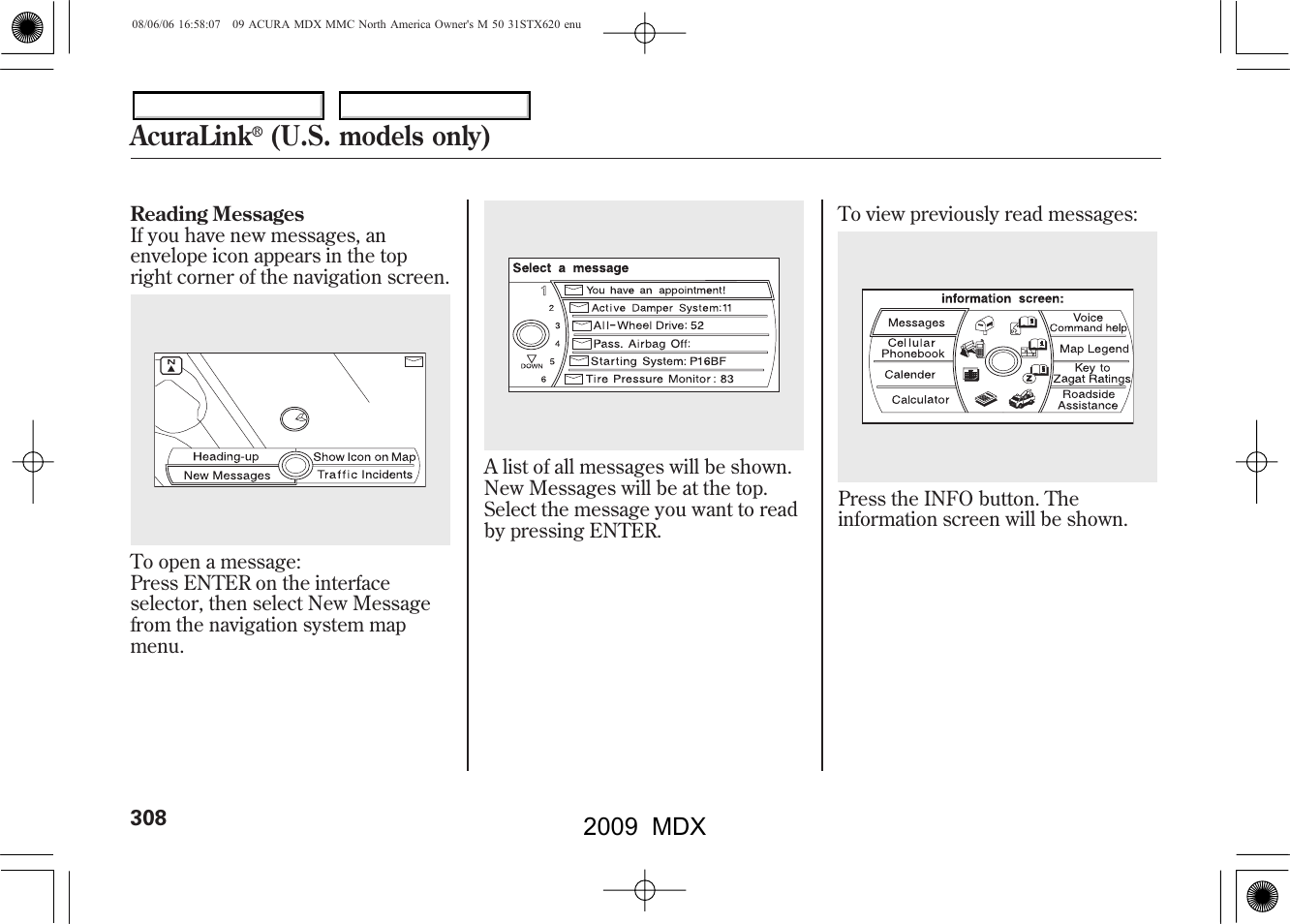 Acuralink, U.s. models only), 2009 mdx | Acura 2009 MDX User Manual | Page 312 / 489