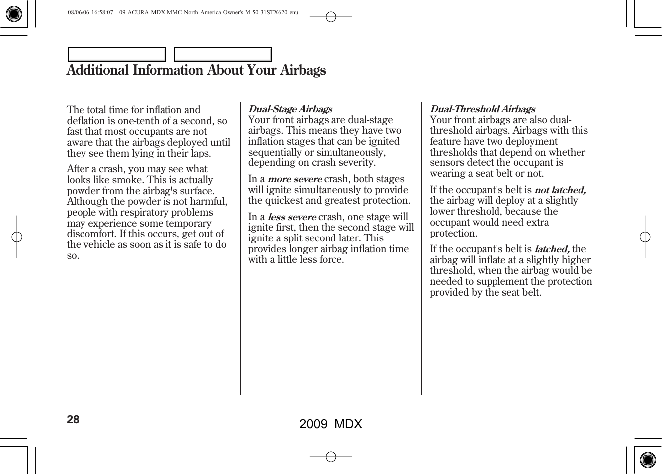 Additional information about your airbags, 2009 mdx | Acura 2009 MDX User Manual | Page 32 / 489