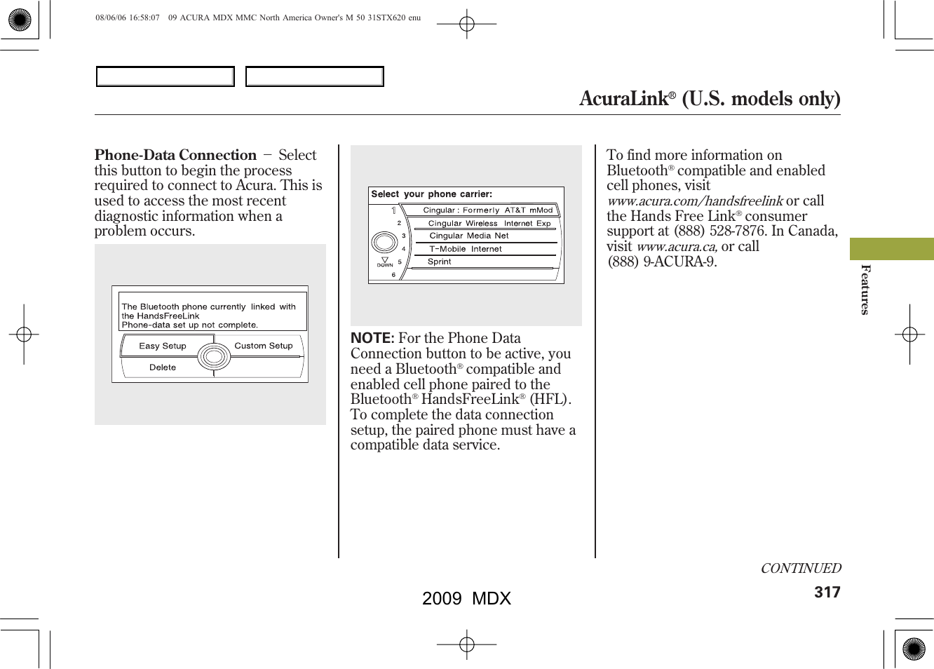 Acuralink, U.s. models only), 2009 mdx | Acura 2009 MDX User Manual | Page 321 / 489