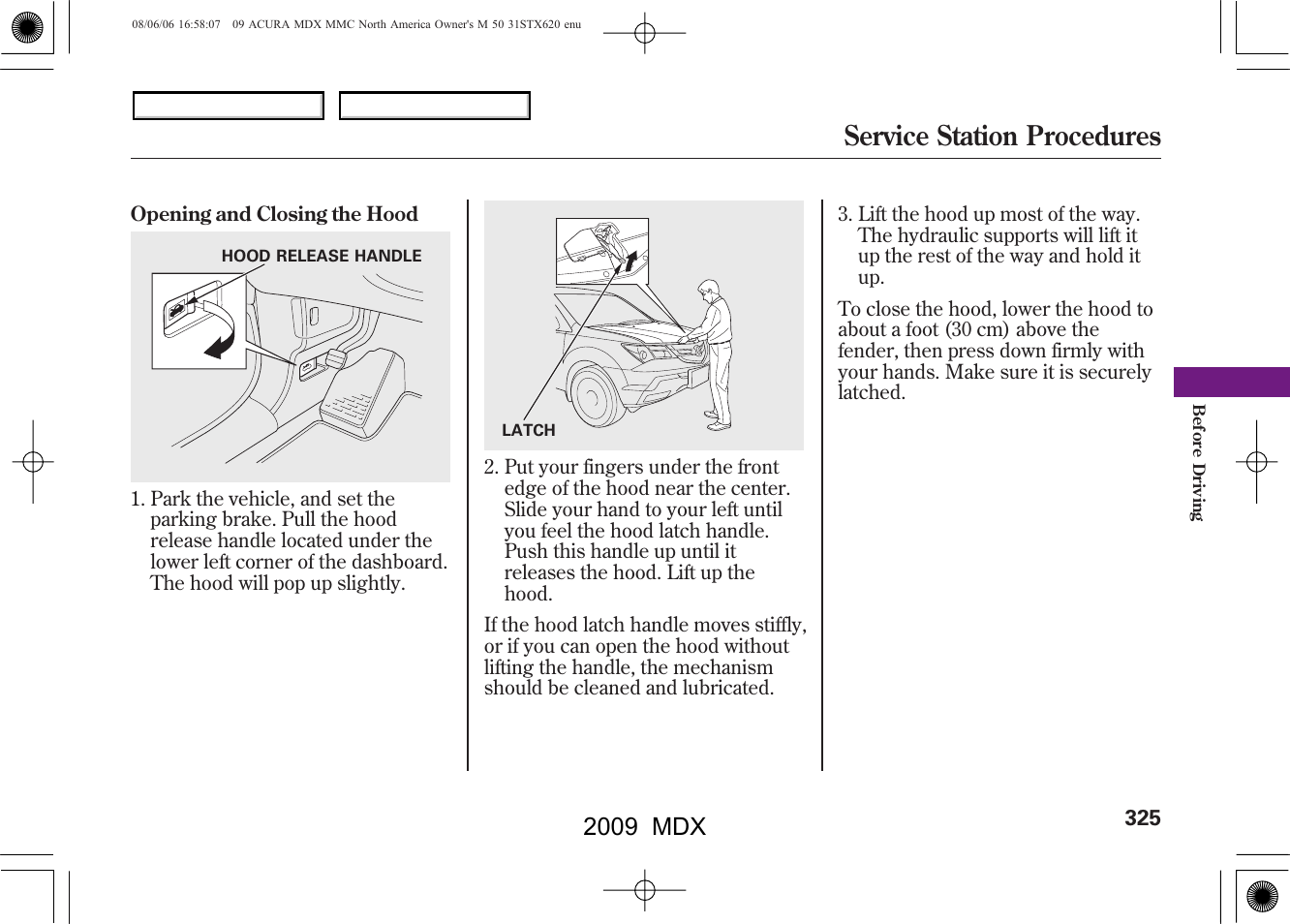 Service station procedures, 2009 mdx | Acura 2009 MDX User Manual | Page 329 / 489