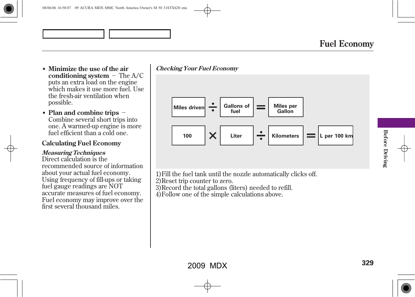 Fuel economy, 2009 mdx | Acura 2009 MDX User Manual | Page 333 / 489