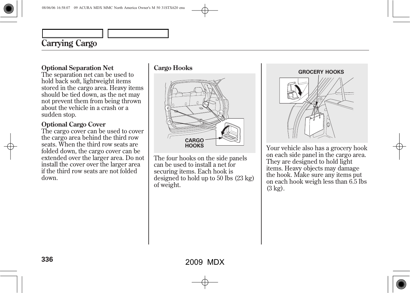 Carrying cargo, 2009 mdx | Acura 2009 MDX User Manual | Page 340 / 489