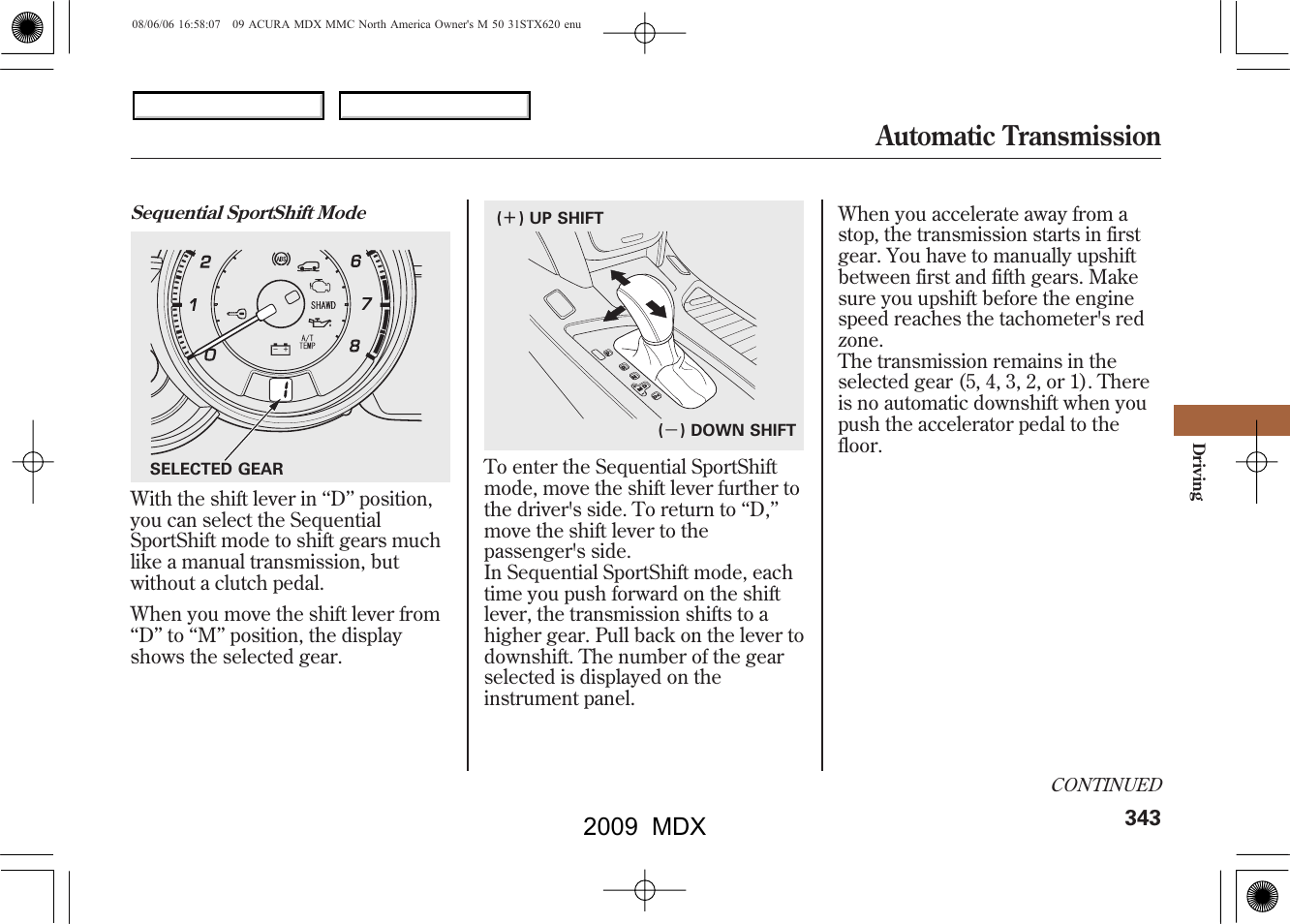 Automatic transmission, 2009 mdx | Acura 2009 MDX User Manual | Page 347 / 489