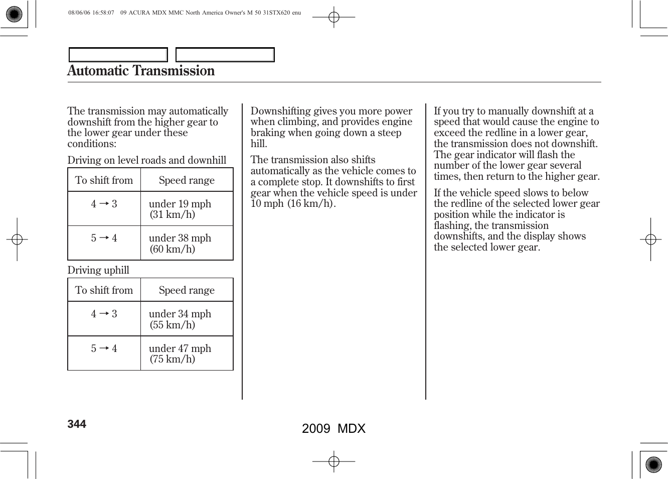 Automatic transmission, 2009 mdx | Acura 2009 MDX User Manual | Page 348 / 489